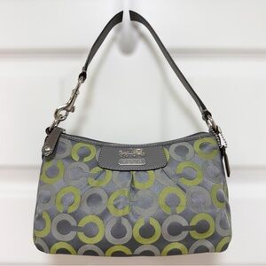Coach Madison Op Art Shoulder Pouch Graphite Green Jacquard Y2K